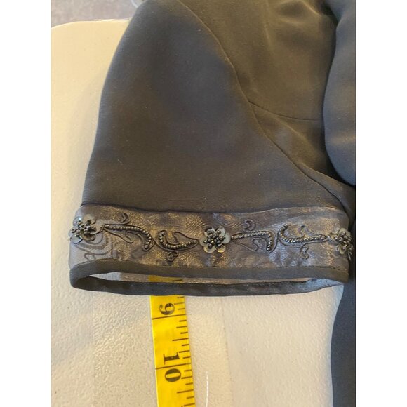 Donna Morgan Black Short Sleeve Dress Button Back & Lace Trim Petite 6 - Picture 11 of 11